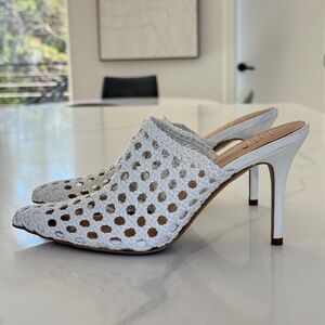 INC International Concepts White Woven Mule Heels “Celestia”
